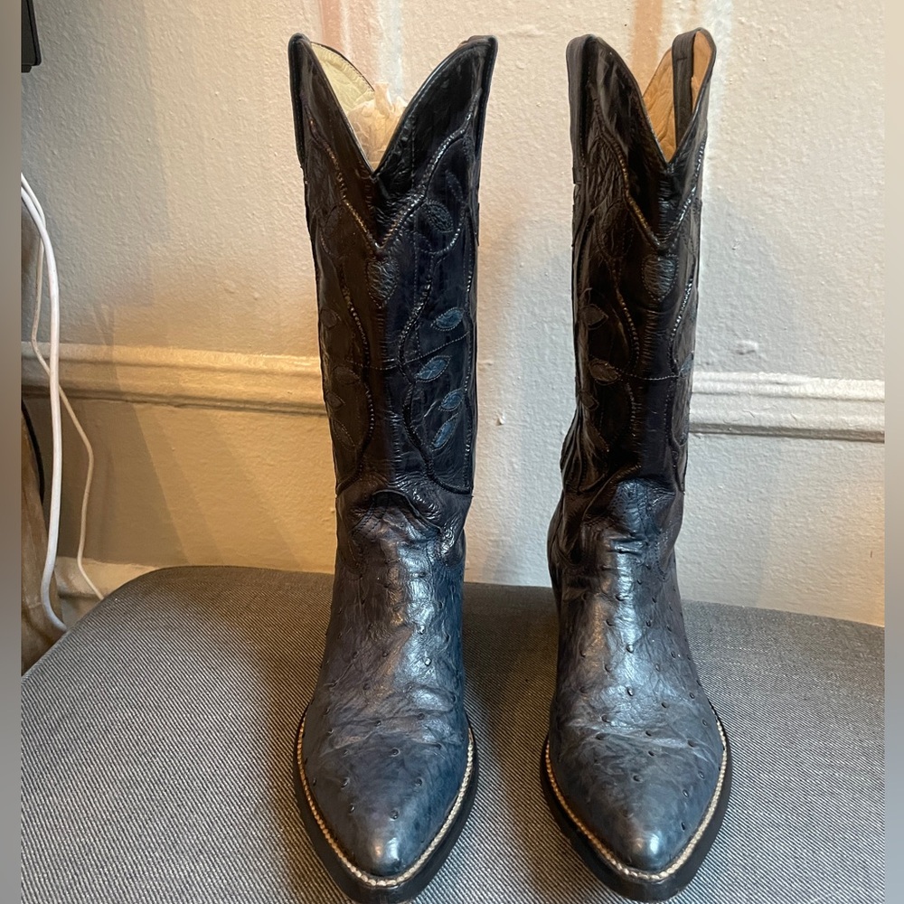 McClintock ostrich blue and black cowboy boots - Picture 2 of 5
